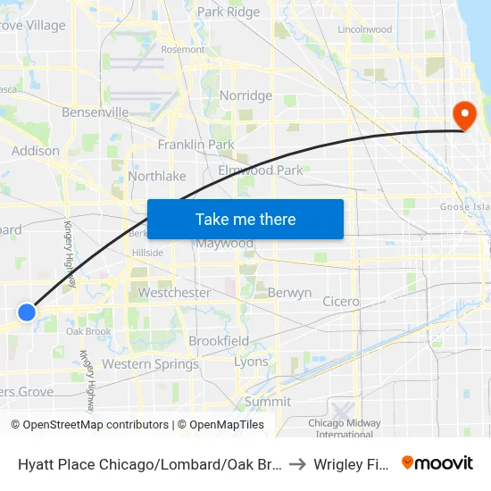 Hyatt Place Chicago/Lombard/Oak Brook to Wrigley Field map