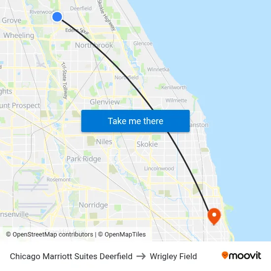 Chicago Marriott Suites Deerfield to Wrigley Field map