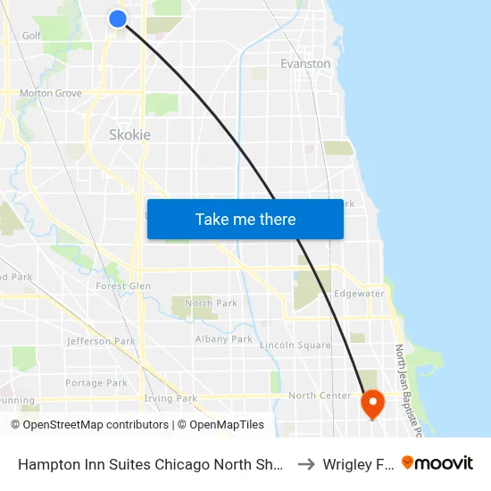 Hampton Inn Suites Chicago North Shore Skokie to Wrigley Field map
