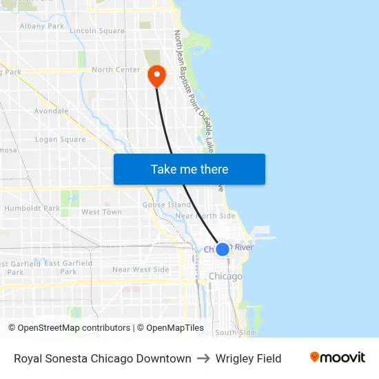 Royal Sonesta Chicago Downtown to Wrigley Field map