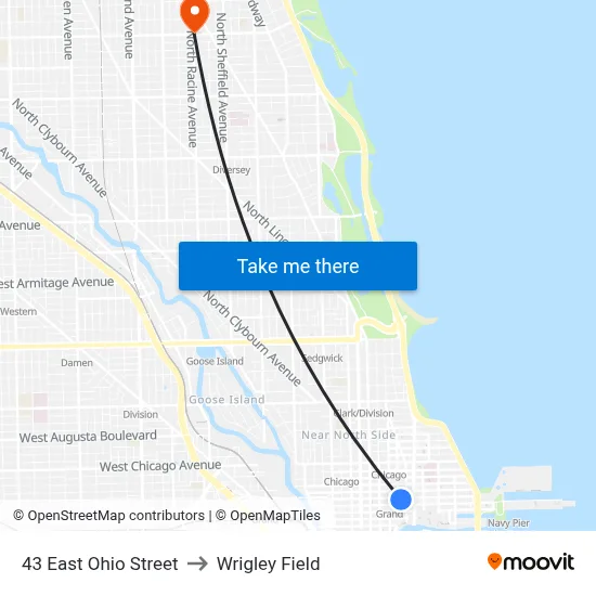 43 East Ohio Street to Wrigley Field map