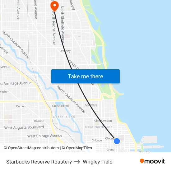 Starbucks Reserve Roastery to Wrigley Field map