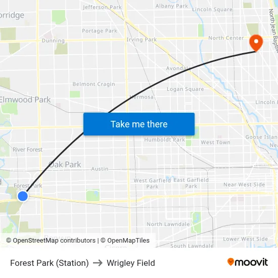 Forest Park (Station) to Wrigley Field map