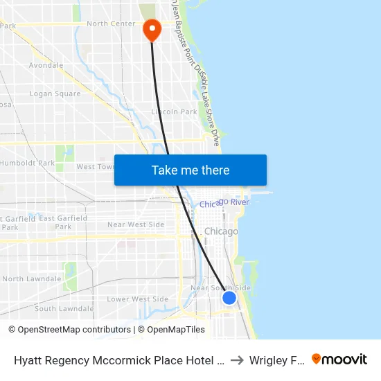 Hyatt Regency Mccormick Place Hotel Chicago to Wrigley Field map