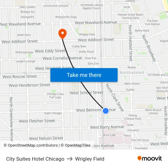 City Suites Hotel Chicago to Wrigley Field map