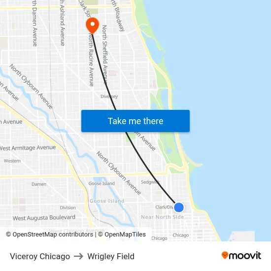 Viceroy Chicago to Wrigley Field map