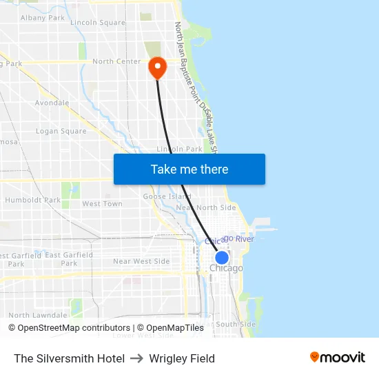 The Silversmith Hotel to Wrigley Field map