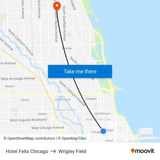 Hotel Felix Chicago to Wrigley Field map