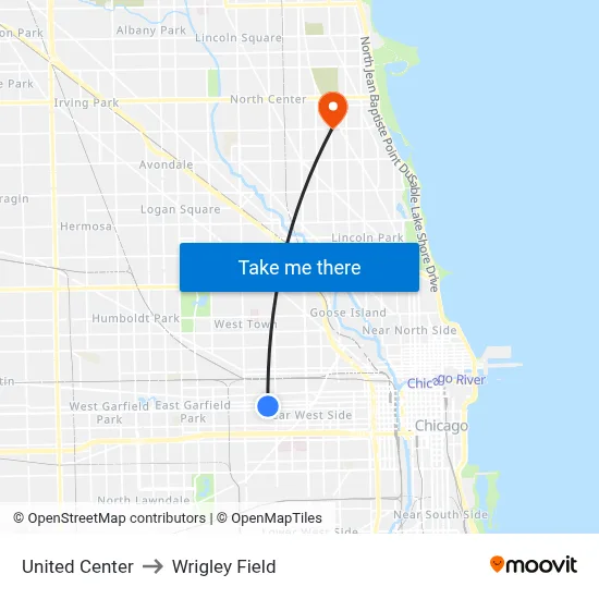 United Center to Wrigley Field map