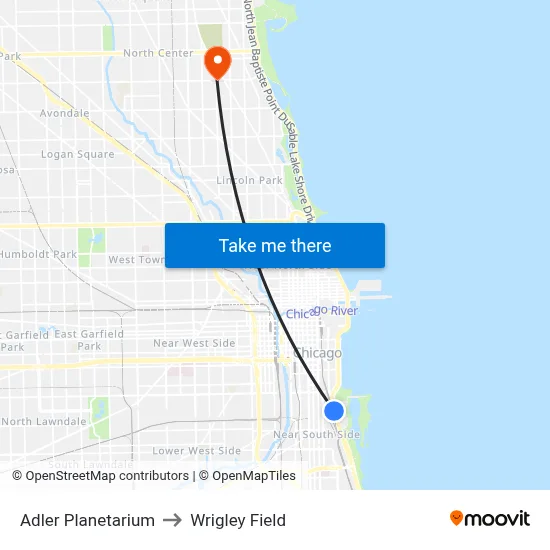 Adler Planetarium to Wrigley Field map