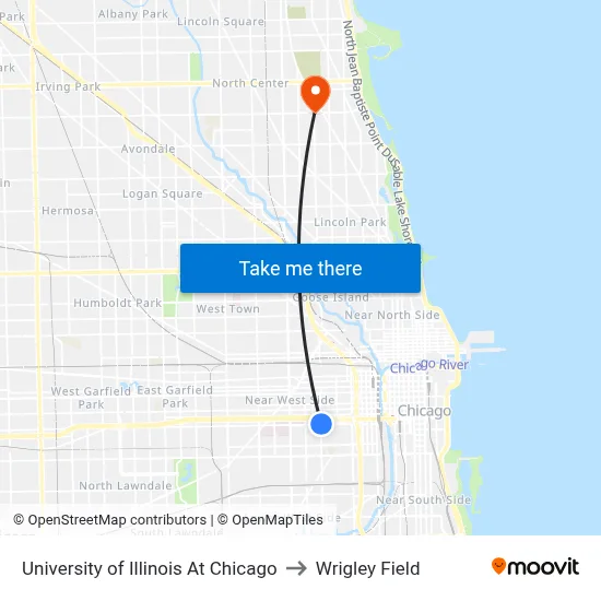 University of Illinois At Chicago to Wrigley Field map