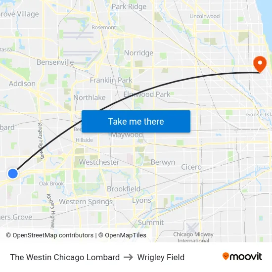 The Westin Chicago Lombard to Wrigley Field map