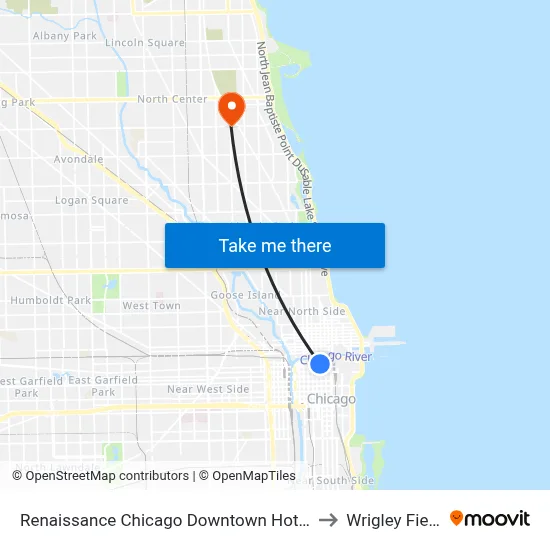 Renaissance Chicago Downtown Hotel to Wrigley Field map
