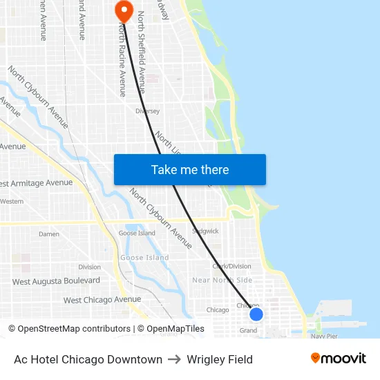 Ac Hotel Chicago Downtown to Wrigley Field map