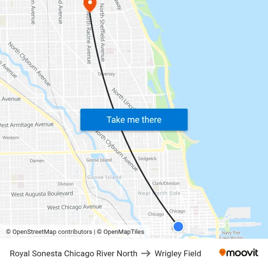 Royal Sonesta Chicago River North to Wrigley Field map