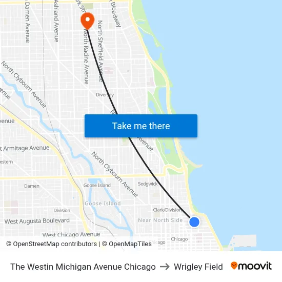 The Westin Michigan Avenue Chicago to Wrigley Field map
