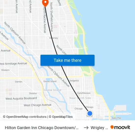 Hilton Garden Inn Chicago Downtown/Magnificent Mile to Wrigley Field map