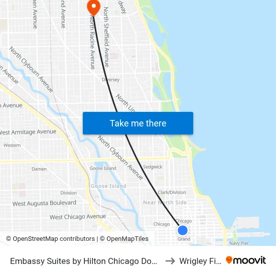 Embassy Suites by Hilton Chicago Downtown to Wrigley Field map