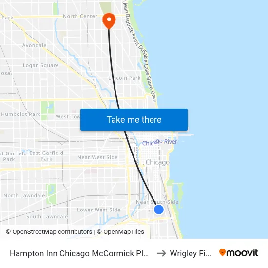Hampton Inn Chicago McCormick Place to Wrigley Field map