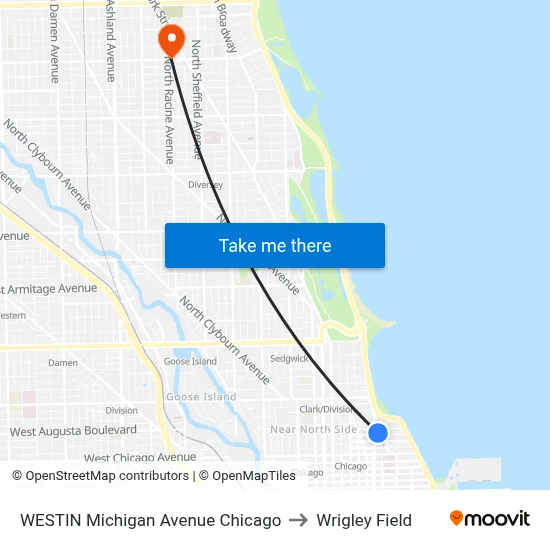 WESTIN Michigan Avenue Chicago to Wrigley Field map