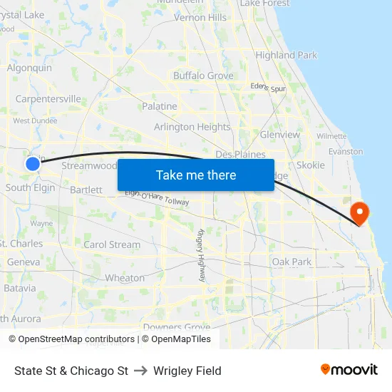 State St & Chicago St to Wrigley Field map