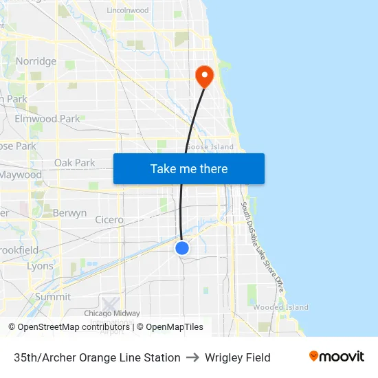 35th/Archer Orange Line Station to Wrigley Field map