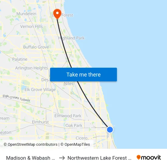 Madison & Wabash (West) to Northwestern Lake Forest Hospital map