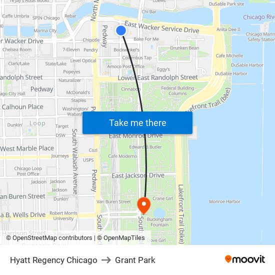 Hyatt Regency Chicago to Grant Park map