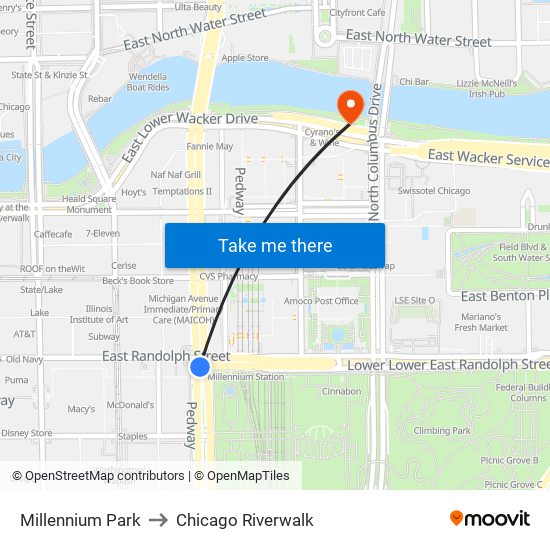 Millennium Park to Chicago Riverwalk map