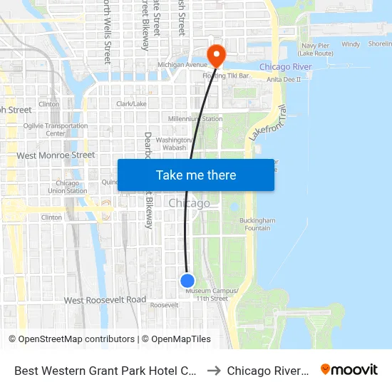 Best Western Grant Park Hotel Chicago to Chicago Riverwalk map