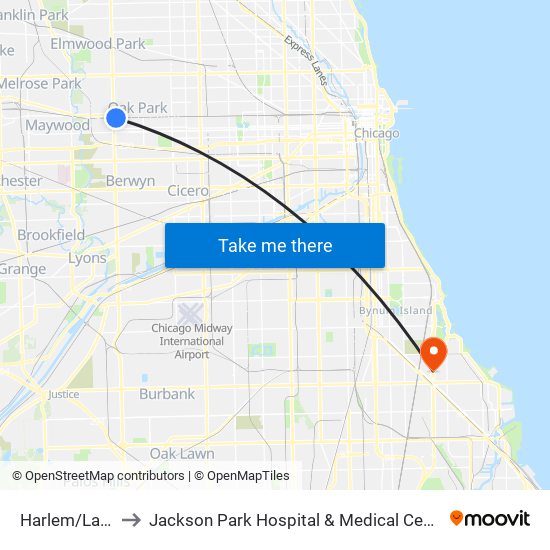 Harlem/Lake to Jackson Park Hospital & Medical Center map