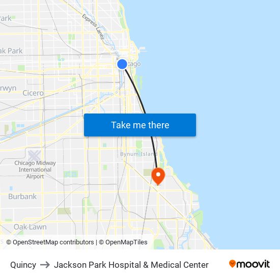 Quincy to Jackson Park Hospital & Medical Center map