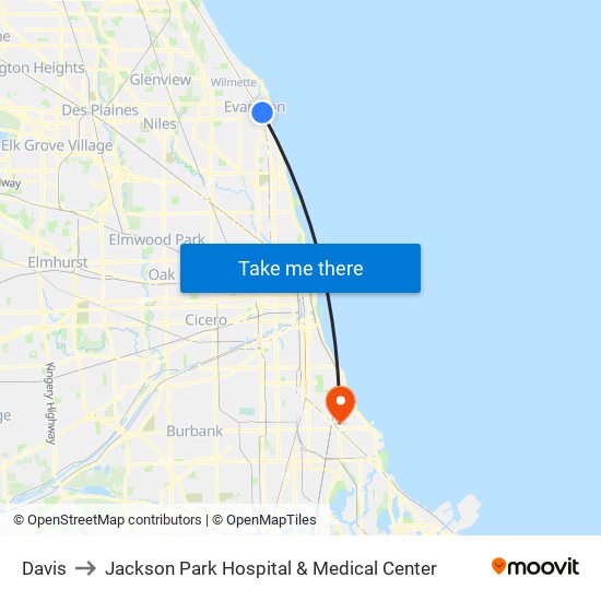 Davis to Jackson Park Hospital & Medical Center map