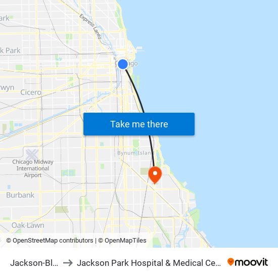 Jackson-Blue to Jackson Park Hospital & Medical Center map
