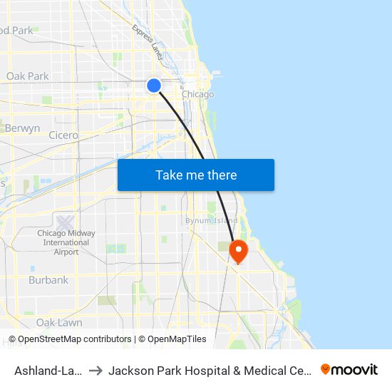 Ashland-Lake to Jackson Park Hospital & Medical Center map