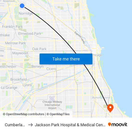 Cumberland to Jackson Park Hospital & Medical Center map