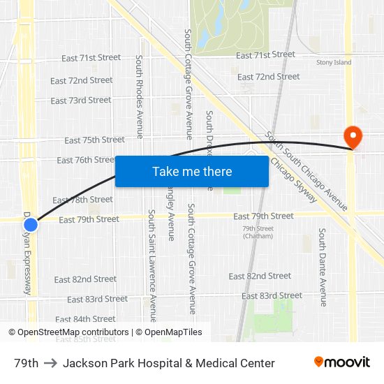 79th to Jackson Park Hospital & Medical Center map