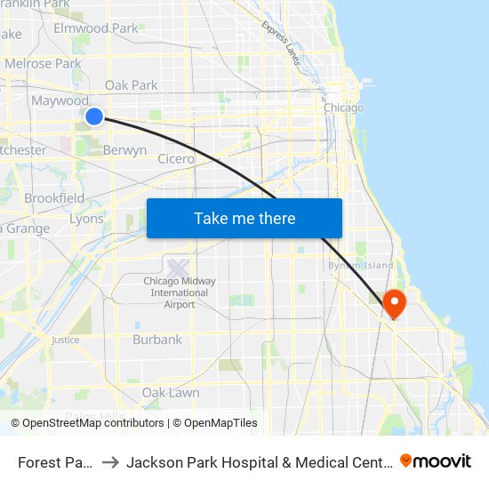 Forest Park to Jackson Park Hospital & Medical Center map