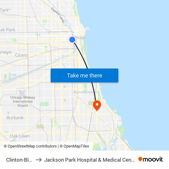 Clinton-Blue to Jackson Park Hospital & Medical Center map