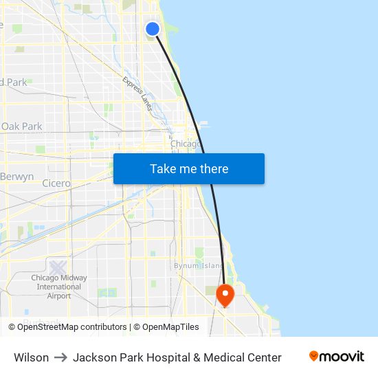 Wilson to Jackson Park Hospital & Medical Center map