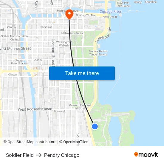 Soldier Field to Pendry Chicago map