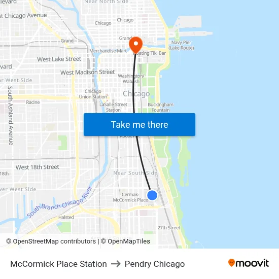 McCormick Place Station to Pendry Chicago map