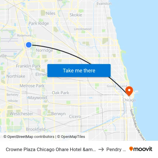 Crowne Plaza Chicago Ohare Hotel &amp; Conf Ctr by IHG, Rosemont to Pendry Chicago map