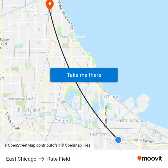 East Chicago to Rate Field map