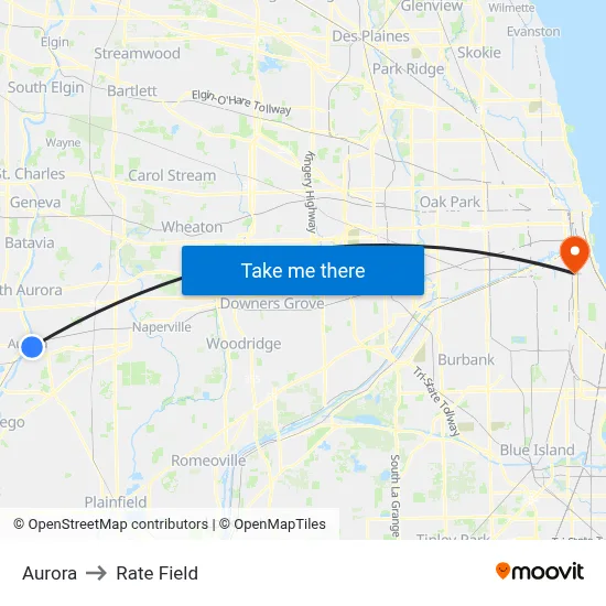 Aurora to Rate Field map