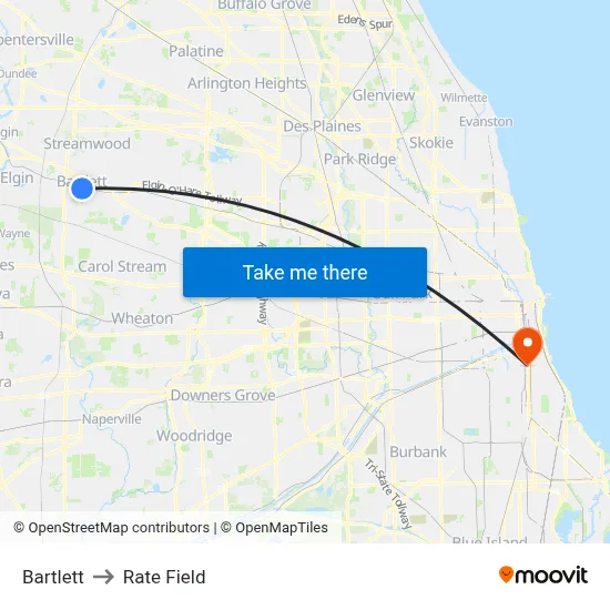 Bartlett to Rate Field map
