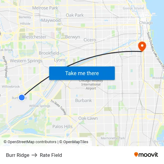 Burr Ridge to Rate Field map