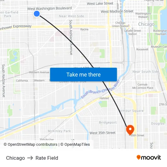 Chicago to Rate Field map