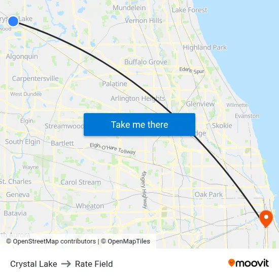 Crystal Lake to Rate Field map