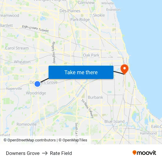 Downers Grove to Rate Field map